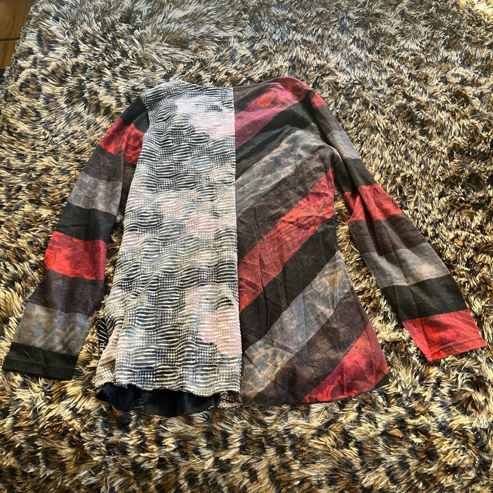 Chic Patchwork Long Sleeve Top - Red, Black, Gray - image 2
